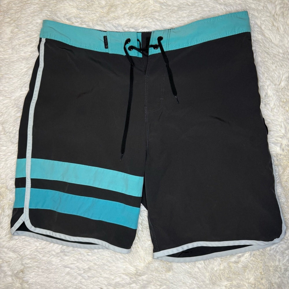 Hurley Black and Teal Board Shorts 7” inseam no liner 30” waist